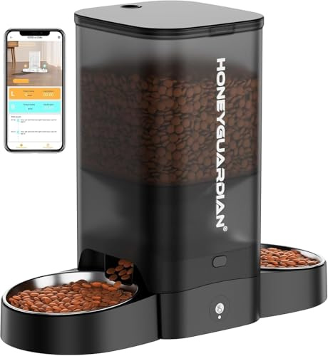 Comedero Gato Automático 5G WiFi, 5L Dispensador Comida para Gato/Perro con 2 Tazones, Alimentador Automático con Temporizador, Automatic Cat Feeder Control de App, 6 Comidas al DíA, Grabadora de Voz