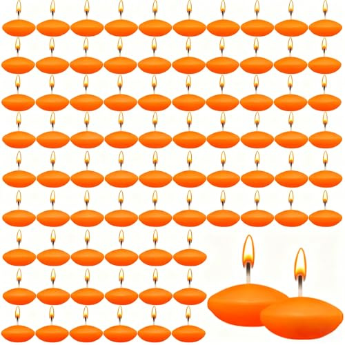 80 Pezzi Candele Galleggianti, 3.8 cm Candele Galleggianti Arancione Non Profumate, Può bruciare per 1,5 ore, per San Valentino, Halloween, Natale e decorazioni per Piscine Nuziali (Arancione)