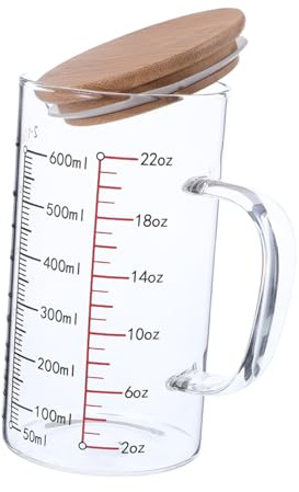 GETAJGHSD Misurino in Vetro Trasparente con Manico Ergonomico e Coperchio in Bicchiere Graduato Resistente al Calore per Misurazioni Precise in Cucina e Cottura