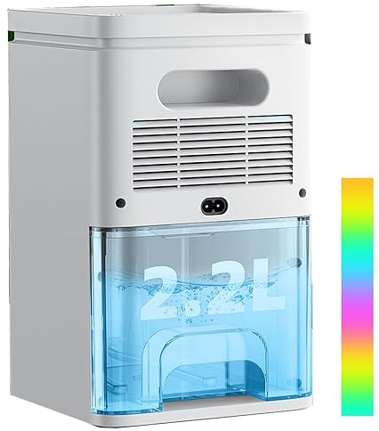 Deumidificatore Casa Muffa Elettrico 2200ML Anti Muffa Portatile - Ultra Silenzioso,Timer 2-12h,Spegnimento Automatico|LED 7 Colori|Per Bagno,Camera,Armadio (Bianco Air)