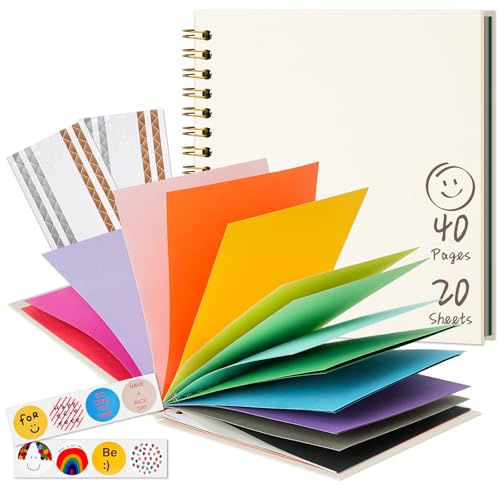 Photo Album Scrapbook Supplies, 20.5X20.5 cm Colorful Pages, Cream | Arts and Crafts Scrap Book, Creative Memory Journal for Drawing, Writing, Photo, Sticker, Personalised Gifts for Boys,Girls