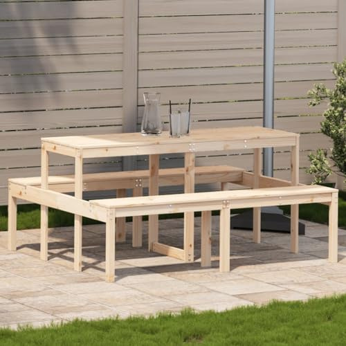 SooIarix Picnic Table Made of Solid Pine Wood 160 x 134 x 75 cm Weatherproof Garden Table for Patio Balcony and Garden Robust Outdoor Side Table Ideal for Small Seating Groups