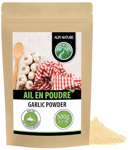 Alpi Nature Vitlök Pulver 500g, Malen Torkad Vitlök, Vitlökspulver för Matlagning, Vitlökskrydda