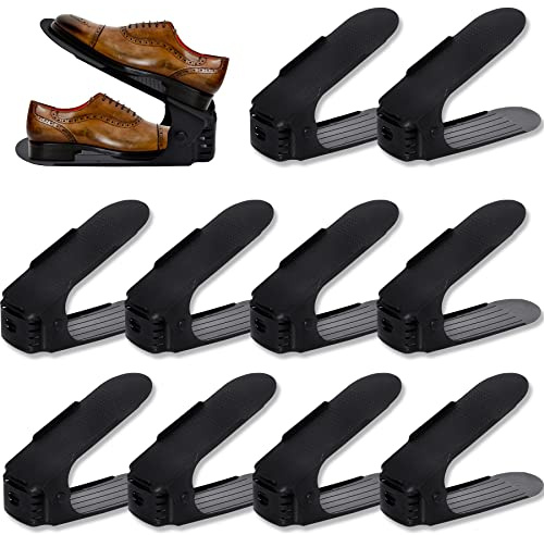 Froadp Scarpiere Regolabili 30 pezzi Plastica Portascarpe Portatile Regolabili in Altezza 3 Livelli Organizer Scarpe Supporto per Ingresso Guardaroba Spogliatoio(Nero)
