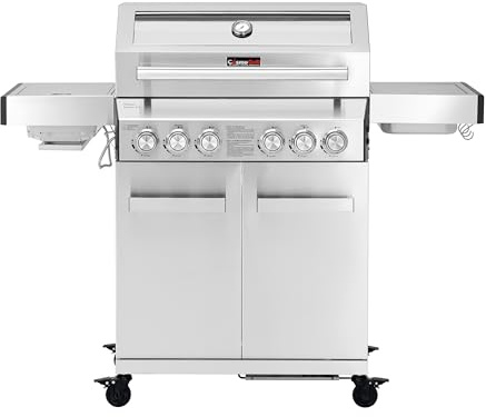 CosmoGrill Platinum Stainless Steel 6 Gas Burner 4+2 Barbecue Grill with Infrared Searer & Back Burner, Built-in Temperature Gauge for Home Garden Party Outdoor BBQ Cooking