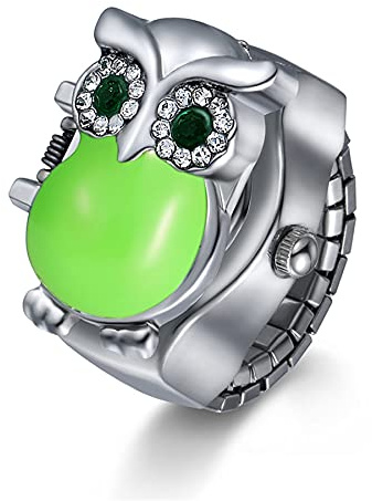 JewelryWe Orologio da dito da uomo e donna con elastico rotondo al quarzo, Anello Orologio Stile Gufo, Colore da Scelta