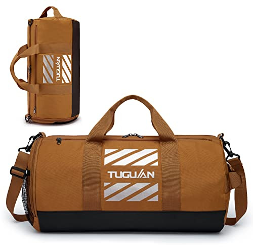 TUGUAN Borsone Palestra Uomo 40L Borsa Palestra Piccola con Scomparto Scarpe e Tasca Umida Borsa Sportiva Viaggio Tutto in Uno da Sport, Fitness, Piscina, Marrone