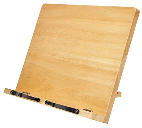 Spiretro Supporto per libri di cucina in legno, regolabile a 5 angolazioni, pieghevole, per libri di ricette con clip, portatile, per iPad, lettura, tablet, per cucina, musica, ufficio, beige, 34,3 x