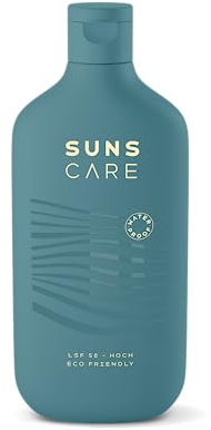 Wasserfeste Sonnencreme LSF 50 von SUNS CARE® · Pflege durch Squalan, Vitamin E, Jojoba und Mandelöl · Hoher Sonnenschutz für Gesicht · Wasserfest, Vegan, Ohne Mikroplastik · 180ml