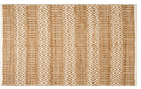 Savi Home Handweb-Teppich aus Jute-Baumwolle, 90 x 150 cm, Bauernhaus-Teppich, natürlich, geflochtene Fußmatte für Küche, Eingang, Haustiere, zum Spielen, Natur/Weiß