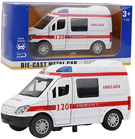 SPYMINNPOO Krankenwagen Spielzeug, 1:32 Mini Krankenwagen aus Legierung mit Sound und Lichteffekt, Fahrzeugspielzeug für 2 3 4 5 jährige Jungen(Rot) Kinderspielzeug Uhrwerk Spielzeug