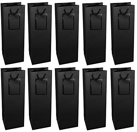 Ideen mit Herz Geschenktaschen | 36 x 12 x 10 cm | Geschenktüten für Flaschen | 10 Stück | ideal zum Verschenken von Wein, Sekt & Champagner (schwarz matt)