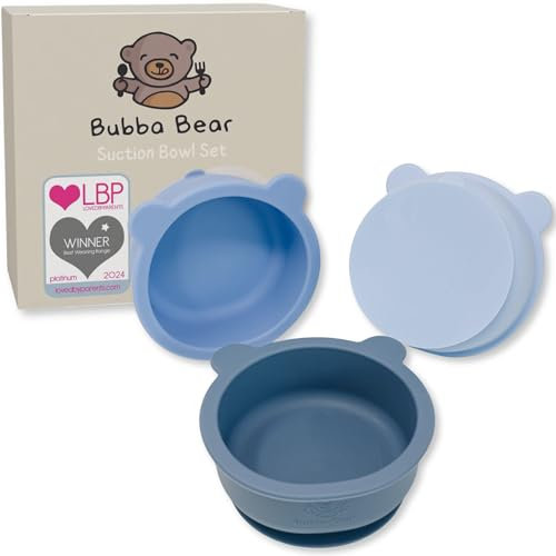 Bubba Bear 3 Stück Silikon Baby Schüssel mit Saugnapf, Rutschfest Breischale Baby Set mit Absaugung, Mikrowellengeeignet Silikon Baby Schälchen für Babybrei (Ozean-Blues)