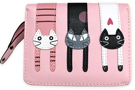 Portafoglio Donna Piccolo,Grande Capacità Carini portatile Portafoglio ,Carina Sottile Portafoglio in formato corto, Portamonete Gatto in Pelle PU,Ragazza Borsellino Donna Piccolo con Cerniera (rosa)