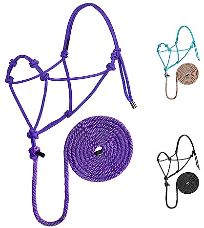 Harrison Howard Long-Lasting Rope Halter with Lead Rope Set Versatile Design 4 Knots Rope Halter Purple Large