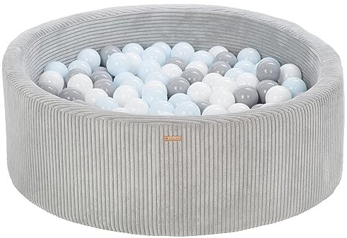 Bällebad Bällepool Bällebecken Spielbecken Kordsamt-Bezug 200 Bälle rund ⌀90 cm (Farbe des Pools/der Bälle: grau/weiß, grau, blau (pastell))