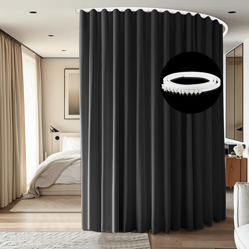 cbsroro Room Divider Ceiling Mounted Curtains Track Sets Extra Wide Blackout Curtain Flexible Tracks for Bedroom Privacy Partition Separator, 1 Panel Black Drape and White Rail, W8.3 x H8ft