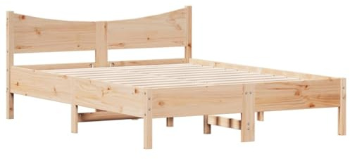 vidaXL Cadre de Lit, Lit Double avec Sommier à Lattes, Lit Adulte, Meuble Chambre à Coucher, Moderne, 140x190 cm Bois de Pin Massif