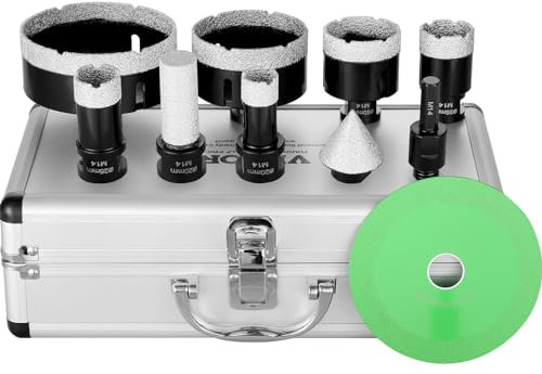 VEVOR Diamond Core Drill Bit Set, 6 PCS 20/25/35/50/75/100mm Diamond Hole Saw Kit, with Finger Milling Bit Cone Bit Saw Blade and Storage Case for Dry and Wet, Diamond Drill Bits for Tile Ceramic