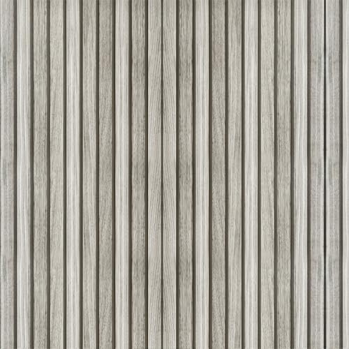Shackcom Wood Slat Peel and Stick Wallpaper 44.5 x 1000cm, Self-Adhesive Wood Grain Contact Paper, 3D Effect Waterproof & Removable for Home Bathroom Bedroom Countertops & Cabinets Wall Décor (Grey)