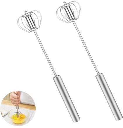 Lot de 2 fouets semi-automatiques en acier inoxydable - Multifonctionnel - Tenu à la main - Push Easy Whisk - Mélangeur - Fouet ballon pour mélanger et faire mousser