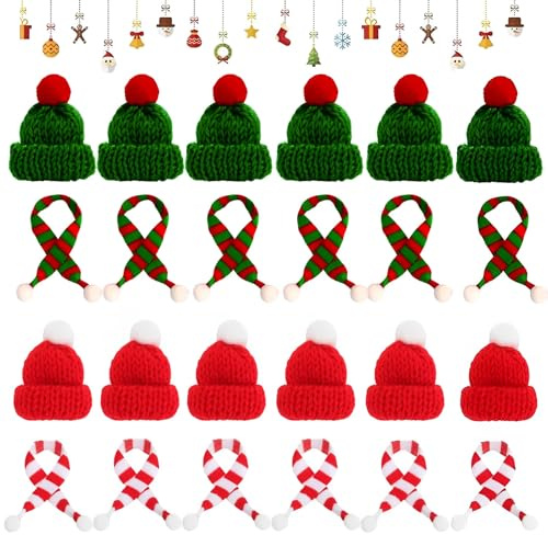 Juego de 40 minigorros de Navidad y bufandas, pequeños gorros de Navidad, gorros para lombrices, mini gorros para manualidades, decoración de mesa, muñeco de nieve, decoración, regalo, decoración,