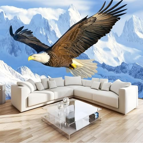 3D Papier Peint Panoramique Tapisserie Intissé Murales Aigle Des Montagnes Des Neiges, Papier Peint Enfant pour Salon Chambre Décoration Murale, Papier Peint 350x256 cm Chambre Enfant