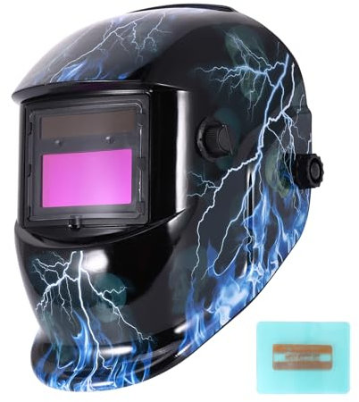 Schweißhelm Automatik, Solarbetriebene Schweißhelm mit Automatischer Verdunkelung,Verstellbarer und Bequemer Schweißmaske Schattierungsbereich 9–13,Geeignet für Wig,MIG,ARC,Schweißen（Blauer Blitz）