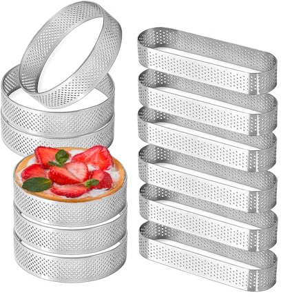 Uncle Jack 12 Pcs Stainless Steel Tart Rings, 3.15 inch + 5 inch Perforated Tart Rings for Baking, Perfect for Small Fruit Crust, French Dessert, Cake (Circle and Oval)