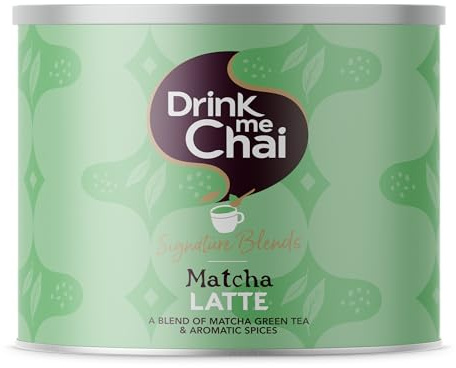 Drink Me Chai Signature Blends Matcha Latte 1 kg (1 paquet) | Préparation avec du lait | Préparé avec des épices authentiques et aromatiques et de la poudre de thé vert Matcha | 50 portions