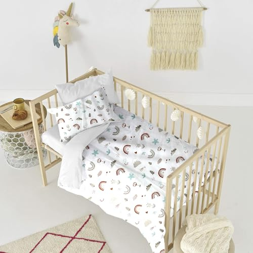 Funda Nórdica Bebé + Funda Almohada – Juego de Cama 2 Piezas – Ropa de Cuna Infantil Suave y Transpirable, Tejido Algodón 100% (Mod. H, 90x120cm Cuna Estándar)