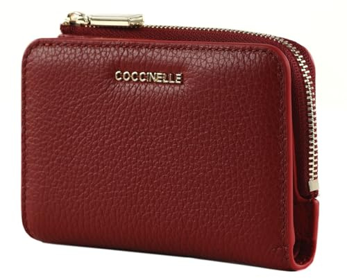 Coccinelle Cuir Porte-Monnaie Metallic Soft Wallet Ruby Rouge foncé