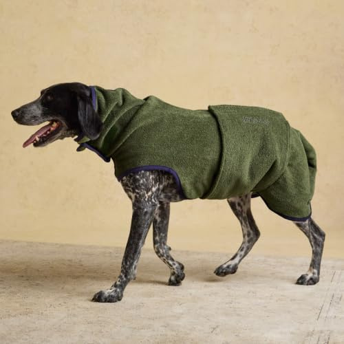 Rosewood x Joules Khaki Drying Coat for Dogs, Large – Absorbent Towel Coat for Wet Dogs with Storage Bag, Fast Drying, Soft, Lightweight Pet Bathrobe