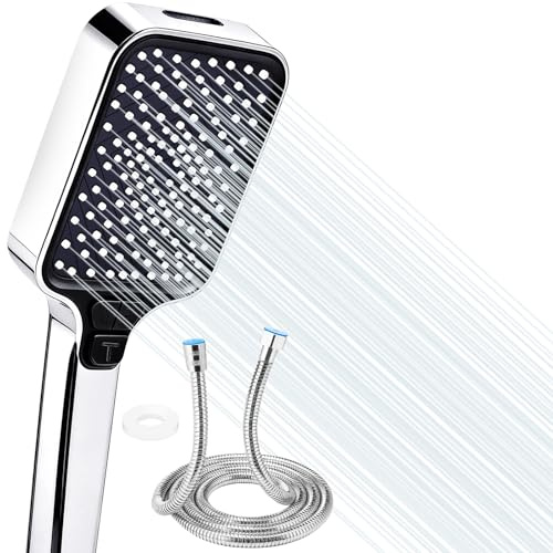 TEBOKHAD Soffione Doccia Anticalcare, Doccino per Doccia Alta Pressione, 4 Funzioni Getto, Telefono Doccia Universale Con Tubo Doccia 2m, Facile Da Installare