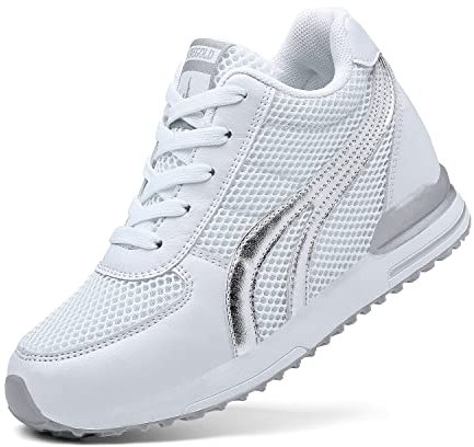 AONEGOLD® Damen Sneakers Wedges Keilabsatz 7cm Sportschuhe Atmungsaktive Mesh Laufschuhe Outdoor Freizeitschuhe Turnschuhe(Weiß,39 EU)