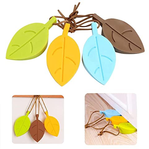 Xrten 4 pezzi fermi cuneo porta decorativo in silicone a forma di foglia in silicone porta stop con cordino per giardino ufficio casa