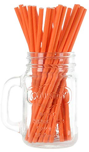 250 Solid Orange Eco Friendly Recyclable Paper Drinking Straws Bright Colours Stripes and Metallic Colours Great for Birthday Wedding Christmas Party Baby Shower Decoration Food Safe Single Use