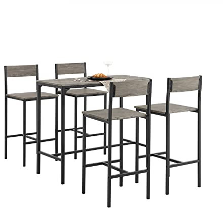 SoBuy Juego de Mesa Alta para Comedor, Conjunto de Bar con 4 Taburetes, Mesa de Cocina Moderna Ideal para Espacios Reducidos, OGT14-N
