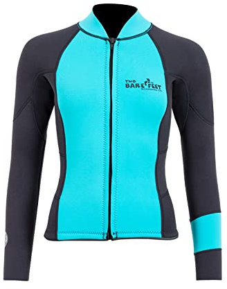 Two Bare Feet Women's Harmony 3mm Neoprene Wetsuit Jacket – Front Zip Thermal Surf Top for Swimming, Paddleboarding & Watersports (Mint/Black, 2XL)