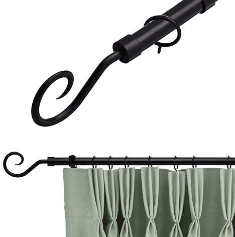 16-19 mm Extendable Metal Curtain Pole Rods Voile Easy Fitting Crook Black 120-210 cm