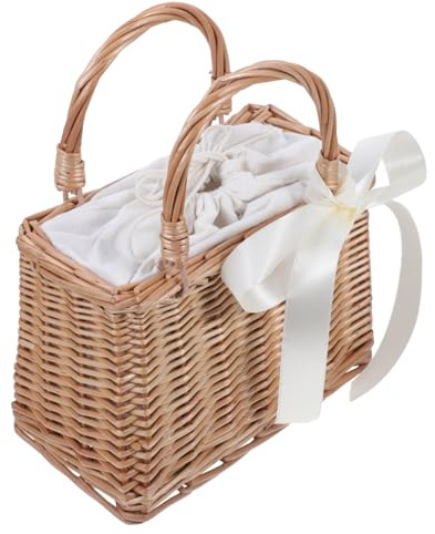 VALICLUD Tessuti a Mano Rettangolare di Vimini Borsa Cestino Della Borsa Retro Delle Donne di Estate di Paglia Tote Bag Basket Bianco