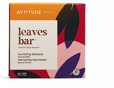 ATTITUDE Nourishing Shampoo Bar, Natural Origin, For Healthy-Looking and Soft Hair, Avocado Oil, EWG Verified & Clean Ingredients, Vegan, Sandalwood, 4 Oz