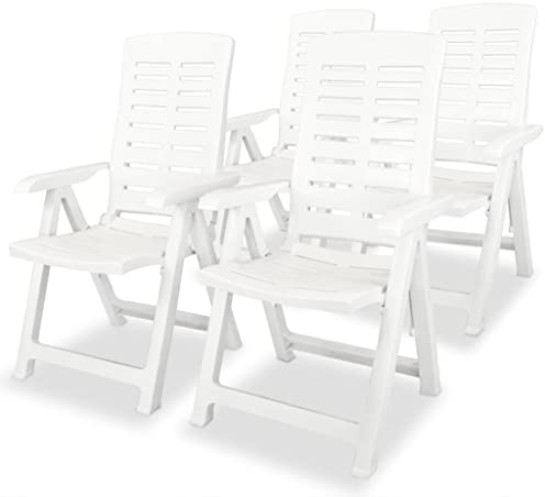 Rillbus Liegestühle Strandstühle 4er Set Gartenstühle mit Verstellbarer Rückenlehne Klappbar, Klappstuhl Relaxsessel für Garten Terrasse Balkon Camping, Kunststoff 60x61x108cm