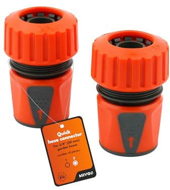 MIVOS Lot de 2 Raccords Rapides pour Tuyau d'Eau 3/4 (20 mm) - Connecteurs Rapides de Tuyau d'Arrosage 3/4 pour une Connexion Facile au Robinet et aux Arroseurs - Made in EU