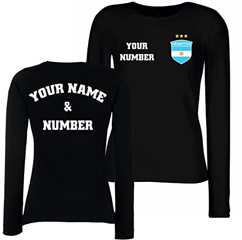 lepni.me T-shirt Kvinnor Argentina Fotbollströja VM 2022 Mästare med Ditt Namn och Nummer | Argentinsk Flagga Märke Personlig Jersey Custom Topp (XL Schwarz Flerfärgad)