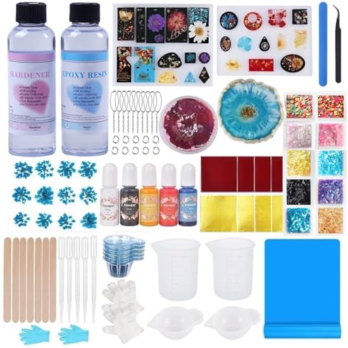 Wealike Epoxy Resin Kit,Resin Kits for Beginners with 400ml Epoxy Resin, Moulds, Accessories and Tools, Great for Resin Keychain and Coaster Making, Craft Kits for Adults, Hobbies for Women.