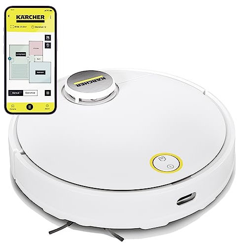Kärcher RCV 3 Robot Vacuum Cleaner with Mop Function, Remote Control via App, LiDar Laser Navigation, Floor Mapping, Obstacle Detection, 2500pa, 120 min run-time, for Low-Pile Carpets and Hard Floors