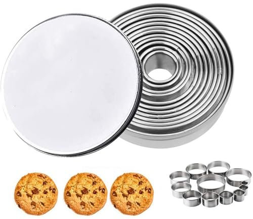 FINEVERNEK 12PCS Emporte Piece Rond, Emporte-pièces Patisserie en Acier Inoxydable, Round Cookie Cutters, Emporte pièce Cuisine Biscuits Rond, Cercle Patisserie pour Pâtes à Sucre avec Boîte Ronde