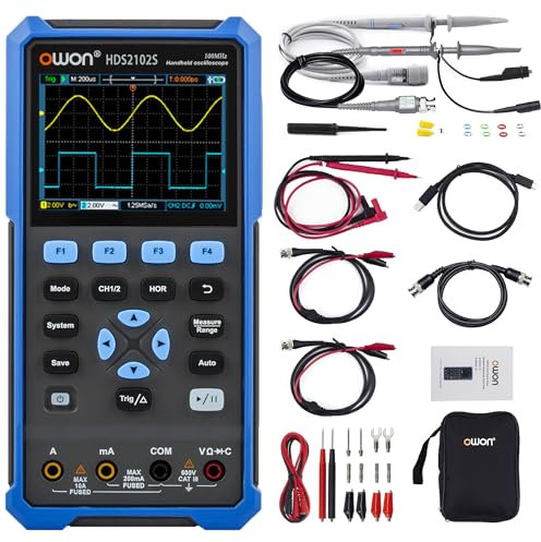 HDS2102S OWON Oscilloscope 3 in 1 Dual Channels + 1 CH Signal Source Handheld Digital 500MS/s Sample Rate Oscilloscope+ 4 1/2 Digits Multimeter+ 25MHz Signal Generator