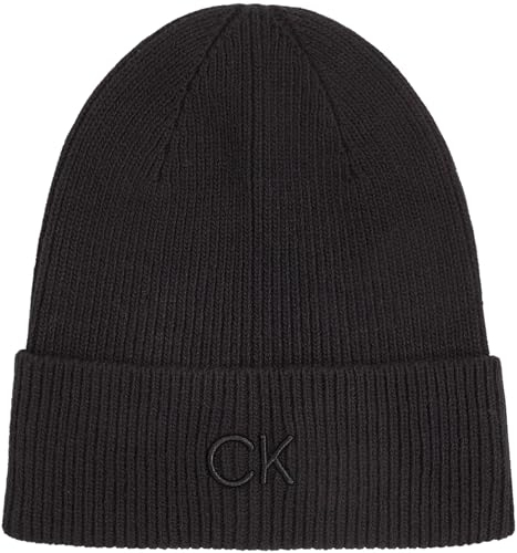 Calvin Klein Damen Strickmütze Embroidery Fine Rib Beanie Warm, Schwarz (Ck Black), Einheitsgröße